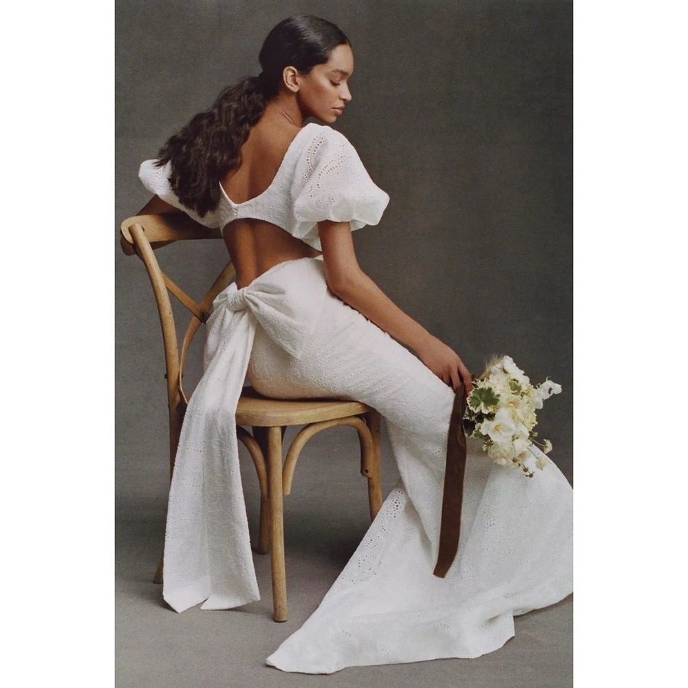 Helen O'Connor Treasured Wedding Dress 2 White Eyelet Puff Sleeve Mermaid Gown
